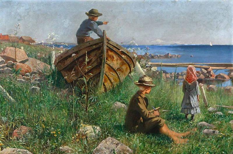 Ferdynand Ruszczyc An archipelago scenery with children oil painting picture